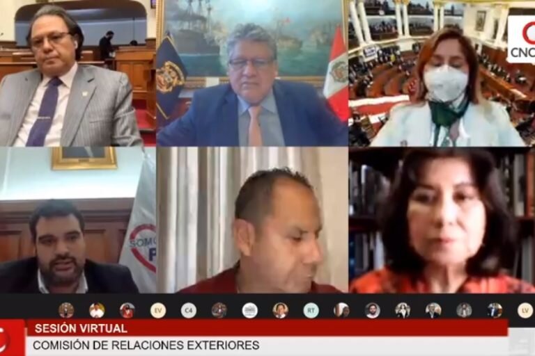 Con nueve votos a favor y tres en contra, la Comisión de Relaciones Exteriores del Congreso archivó el Acuerdo de Escazú. Foto: Captura del Canal del Congreso.